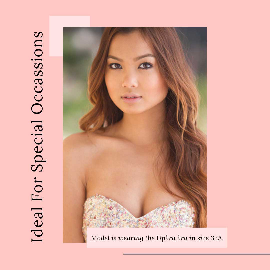 A young woman who wears 30B shows how her Upbra bra helped her look incredible in her prom dress